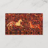 ユニコーンと鹿、森林動物の赤いフローラ羊皮紙 名刺 (裏面)
