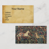 ユニコーンと鹿、花、動物のフローラ羊皮紙 名刺 (正面/裏面)