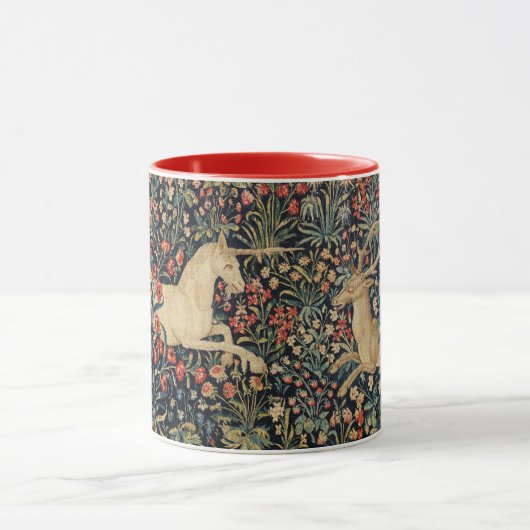 ユニコーンと鹿、花、森林動物のフローラ マグカップ (中央)