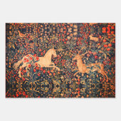 ユニコーンと鹿、花、森林動物のフローラ ラッピングペーパーシート (正面3)