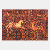 ユニコーンと鹿、花、森林動物のフローラ ラッピングペーパーシート (正面2)