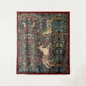 ユニコーンと鹿、花、森林動物フローラ タペストリー (正面)