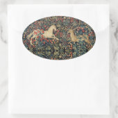 ユニコーンと鹿、花、森林動物フローラ 楕円形シール (バッグ)