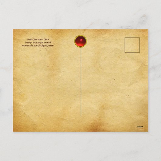 ユニコーンと鹿、花、森林動物レッドフローラ シーズンポストカード (裏面)