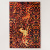 ユニコーンと鹿、花、森林動物レッドフローラ ジグソーパズル (縦)