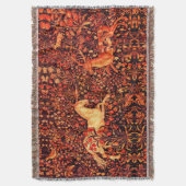 ユニコーンと鹿、花、森林動物レッドフローラ スローブランケット (正面縦)