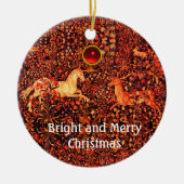 ユニコーンと鹿、花、森林動物レッドフローラ セラミックオーナメント (正面)