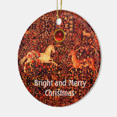 ユニコーンと鹿、花、森林動物レッドフローラ セラミックオーナメント (左)