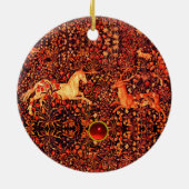 ユニコーンと鹿、花、森林動物レッドフローラ セラミックオーナメント (裏面)