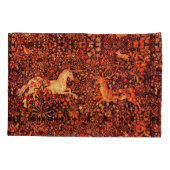 ユニコーンと鹿、花、森林動物レッドフローラ 枕カバー (裏面-左)