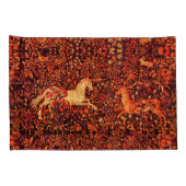 ユニコーンと鹿、花、森林動物レッドフローラ 枕カバー (裏面-右)