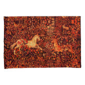 ユニコーンと鹿、花、森林動物レッドフローラ 枕カバー (正面右)