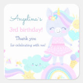 ユニコーンと3回目の誕生日ステッおもしろいカー。 スクエアシール (正面)