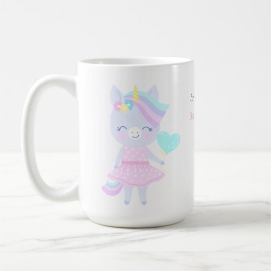 ユニコーンと3歳の誕生日おもしろいマグ。 コーヒーマグカップ (左)