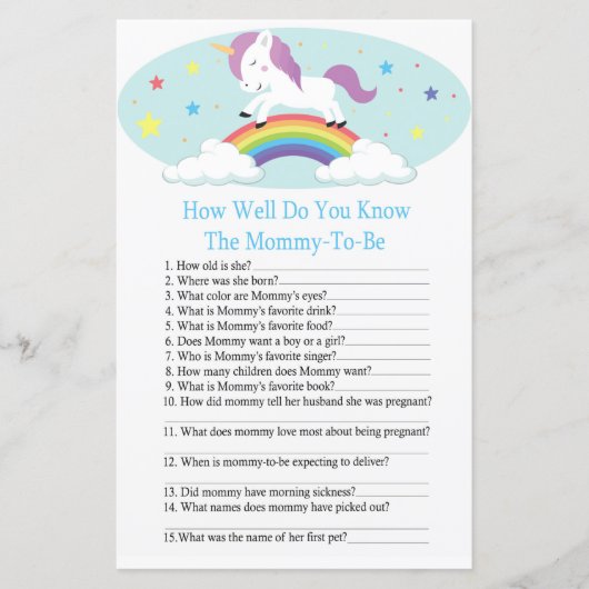 ユニコーンどのように良く赤ちゃんシャワーのゲームを知っている (正面)