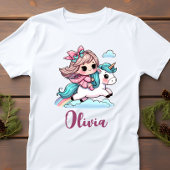 ユニコーンにまたがる可愛い女の子 ベビーTシャツ