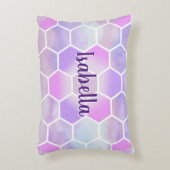 ユニコーンにインスパイアされたハニカムパターン名前入り アクセントクッション (正面(垂直))