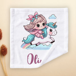 ユニコーンに乗ったかわいい女の子 ウォッシュタオル