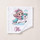 ユニコーンに乗ったかわいい女の子 ウォッシュタオル (ウォッシュタオル)
