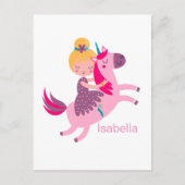 ユニコーンに乗ったかわいい黄色い髪の女の子 ポストカード (正面)