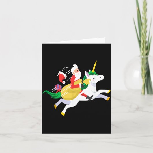 ユニコーンに乗ったサンタの面白いクリスマスプレゼント カード (正面)