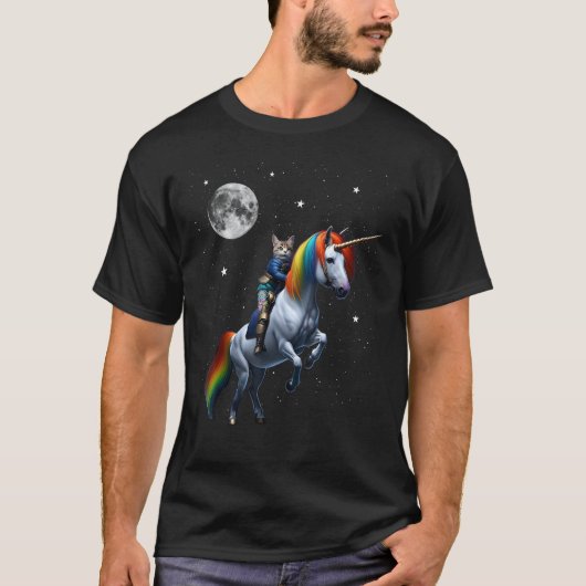 ユニコーンに乗った猫 Tシャツ (正面)