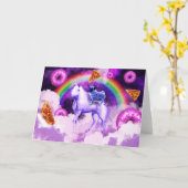 ユニコーンに乗って宇宙の虹のパグ カード (黄色い花)