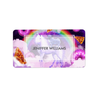 ユニコーンに乗って宇宙の虹のパグ ラベル