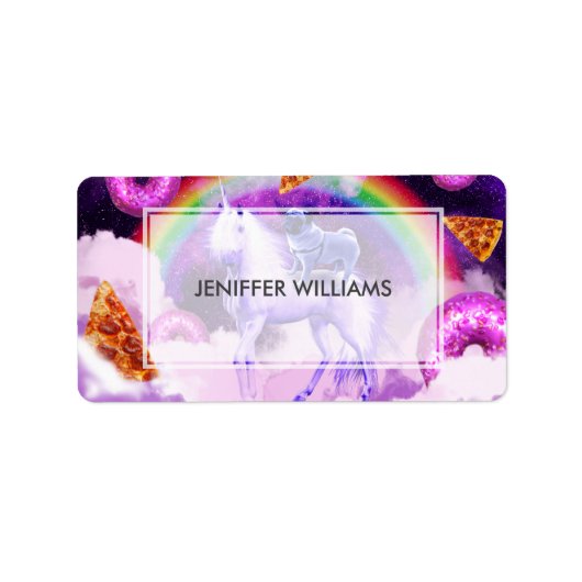 ユニコーンに乗って宇宙の虹のパグ ラベル (正面)