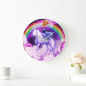 ユニコーンに乗って宇宙の虹のパグ ラージ壁時計 (ホーム)