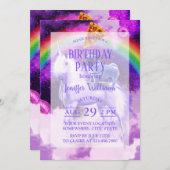 ユニコーンに乗って宇宙の虹のパグ 招待状 (正面/裏面)