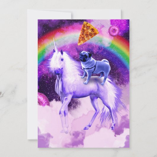 ユニコーンに乗って宇宙の虹のパグ 招待状 (裏面)