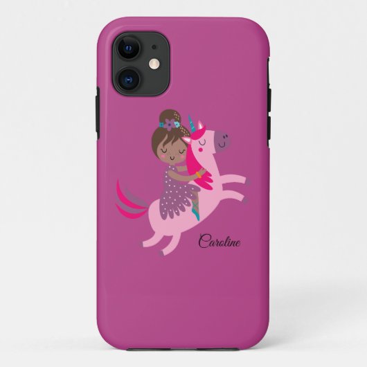 ユニコーンに乗るかわいいブルネットの髪の少女 Case-Mate iPhoneケース (裏面)