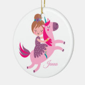 ユニコーンに乗るかわいいブロンドの髪の少女 セラミックオーナメント (左)