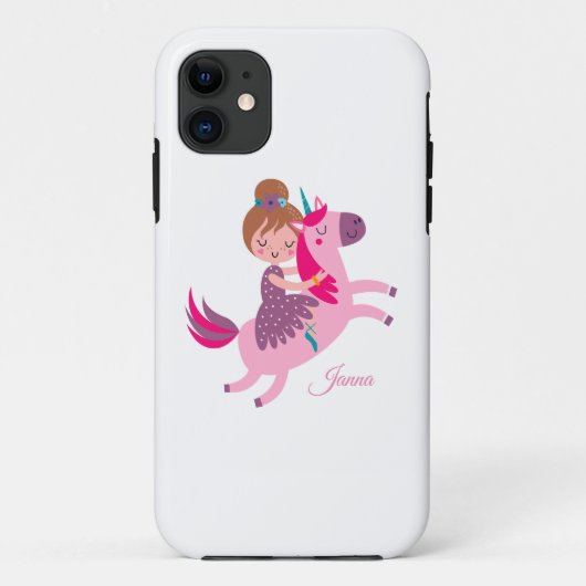 ユニコーンに乗るかわいいブロンドの髪の少女 Case-Mate iPhoneケース (裏面)