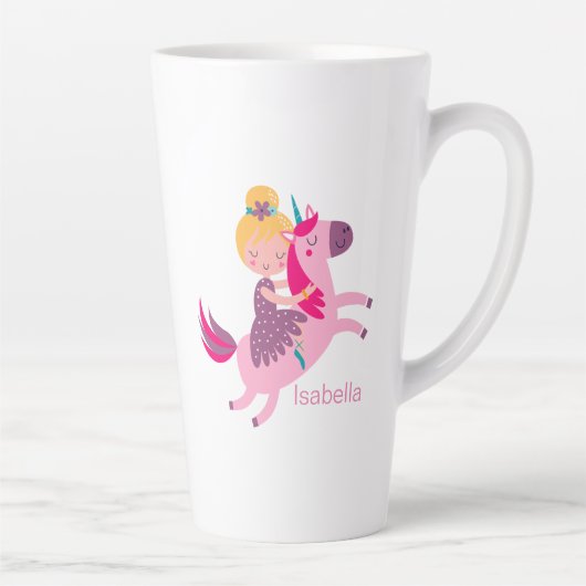 ユニコーンに乗るかわいい黄色い髪の少女 カフェラテマグ (右)