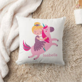 ユニコーンに乗るかわいい黄色い髪の少女 クッション (ブランケット)