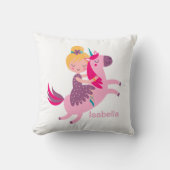 ユニコーンに乗るかわいい黄色い髪の少女 クッション (正面)