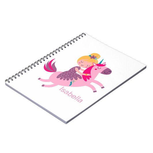ユニコーンに乗るかわいい黄色い髪の少女 ノートブック (左側)