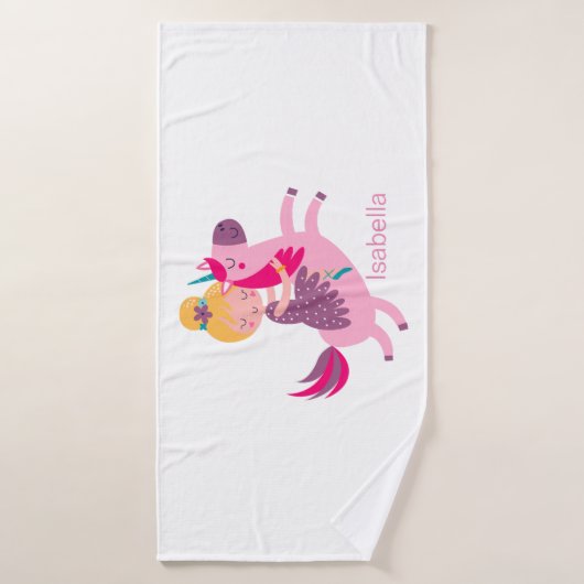 ユニコーンに乗るかわいい黄色い髪の少女 バスタオル (バスタオル)