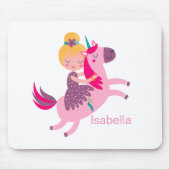 ユニコーンに乗るかわいい黄色い髪の少女 マウスパッド (正面)