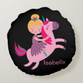 ユニコーンに乗るかわいい黄色い髪の少女 ラウンドクッション (裏面)