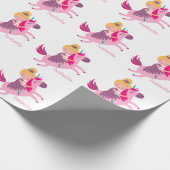 ユニコーンに乗るかわいい黄色い髪の少女 ラッピングペーパー (角)