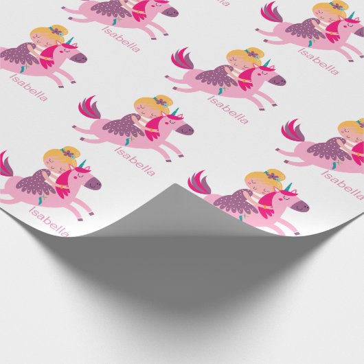 ユニコーンに乗るかわいい黄色い髪の少女 ラッピングペーパー (角)