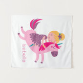 ユニコーンに乗るかわいい黄色の髪の少女 タペストリー (正面(横))