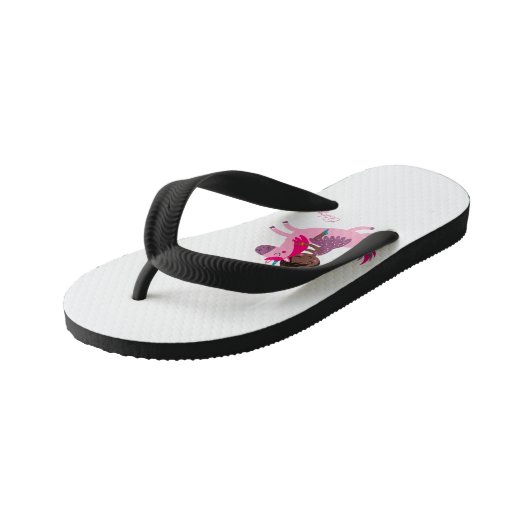 ユニコーンに乗るかわいい黒髪の女の子 キッズビーチサンダル (アングル)