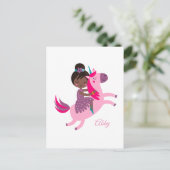 ユニコーンに乗るかわいい黒髪の女の子 ポストカード (スタンド正面)