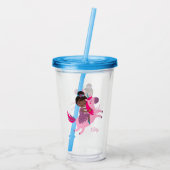 ユニコーンに乗るかわいい黒髪の少女 アクリルタンブラー (裏面)