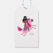 ユニコーンに乗るかわいい黒髪の少女 ギフトタグ (裏面)