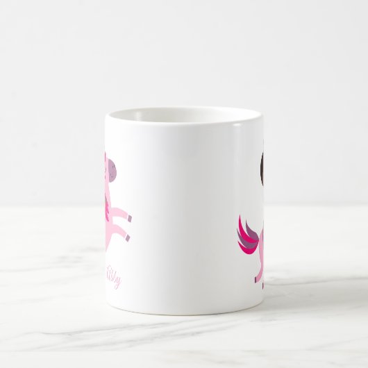 ユニコーンに乗るかわいい黒髪の少女 コーヒーマグカップ (中央)